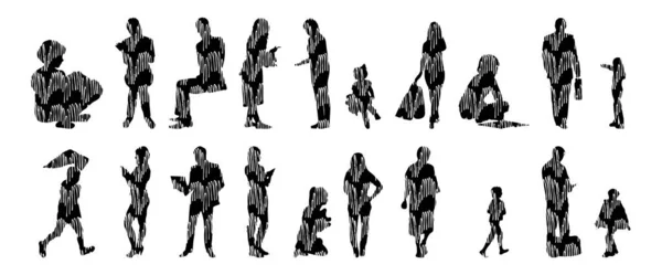 Vector Silhouettes Outline Silhouettes People Contour Drawing People Silhouette Icon — 스톡 벡터