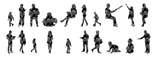 Silhouettes Vectorielles Silhouettes Esquissées Personnes Dessin Contour Silhouette Personnes Icône — Image vectorielle