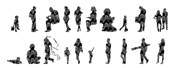 Vector Silhouettes Outline Silhouettes People Contour Drawing People Silhouette Icon — 스톡 벡터