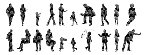 Silhouettes Vectorielles Silhouettes Esquissées Personnes Dessin Contour Silhouette Personnes Icône — Image vectorielle