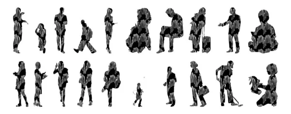 Sílhuetas Vetoriais Sílhuetas Contorno Pessoas Desenho Contorno Silhueta Pessoas Conjunto —  Vetores de Stock