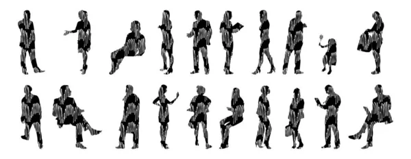 Silhouettes Vectorielles Silhouettes Esquissées Personnes Dessin Contour Silhouette Personnes Icône — Image vectorielle