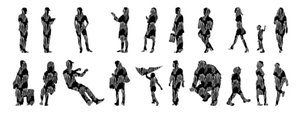 Silhouettes Vectorielles Silhouettes Esquissées Personnes Dessin Contour Silhouette Personnes Icône — Image vectorielle