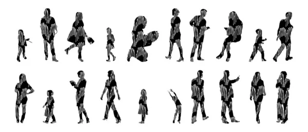 Silhouettes Vectorielles Silhouettes Esquissées Personnes Dessin Contour Silhouette Personnes Icône — Image vectorielle