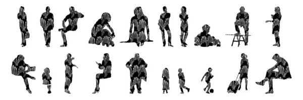 Silhouettes Vectorielles Silhouettes Esquissées Personnes Dessin Contour Silhouette Personnes Icône — Image vectorielle