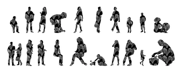 Silhouettes Vectorielles Silhouettes Esquissées Personnes Dessin Contour Silhouette Personnes Icône — Image vectorielle