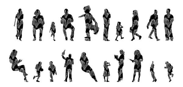 Silhouettes Vectorielles Silhouettes Esquissées Personnes Dessin Contour Silhouette Personnes Icône — Image vectorielle