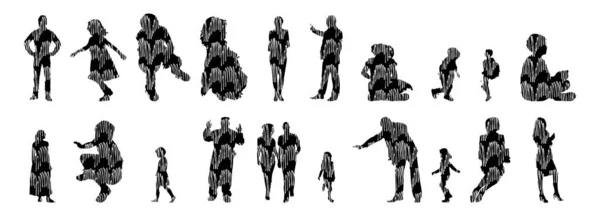 Silhouettes Vectorielles Silhouettes Esquissées Personnes Dessin Contour Silhouette Personnes Icône — Image vectorielle