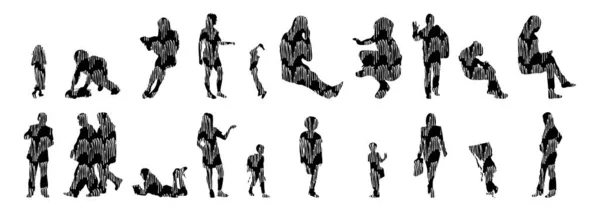 Vector Silhouettes Outline Silhouettes People Contour Drawing People Silhouette Icon — Stock Vector