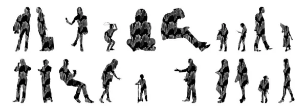 Silhouettes Vectorielles Silhouettes Esquissées Personnes Dessin Contour Silhouette Personnes Icône — Image vectorielle