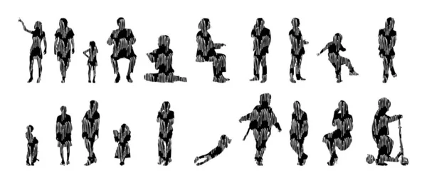 Sílhuetas Vetoriais Sílhuetas Contorno Pessoas Desenho Contorno Silhueta Pessoas Conjunto —  Vetores de Stock