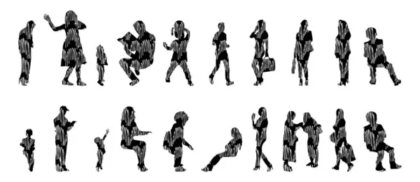 Vector Silhouettes Outline Silhouettes People Contour Drawing People Silhouette Icon — 스톡 벡터