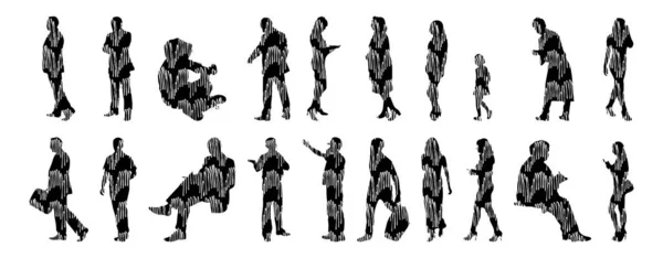 Silhouettes Vectorielles Silhouettes Esquissées Personnes Dessin Contour Silhouette Personnes Icône — Image vectorielle