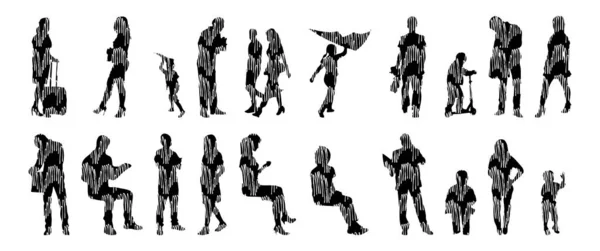 Silhouettes Vectorielles Silhouettes Esquissées Personnes Dessin Contour Silhouette Personnes Icône — Image vectorielle