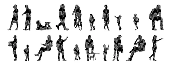 Silhouettes Vectorielles Silhouettes Esquissées Personnes Dessin Contour Silhouette Personnes Icône — Image vectorielle