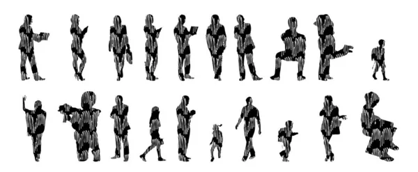 Silhouettes Vectorielles Silhouettes Esquissées Personnes Dessin Contour Silhouette Personnes Icône — Image vectorielle