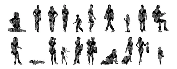 Silhouettes Vectorielles Silhouettes Esquissées Personnes Dessin Contour Silhouette Personnes Icône — Image vectorielle