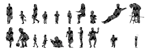 Silhouettes Vectorielles Silhouettes Esquissées Personnes Dessin Contour Silhouette Personnes Icône — Image vectorielle