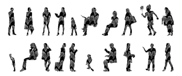 Vector Silhouettes Outline Silhouettes People Contour Drawing People Silhouette Icon — 스톡 벡터