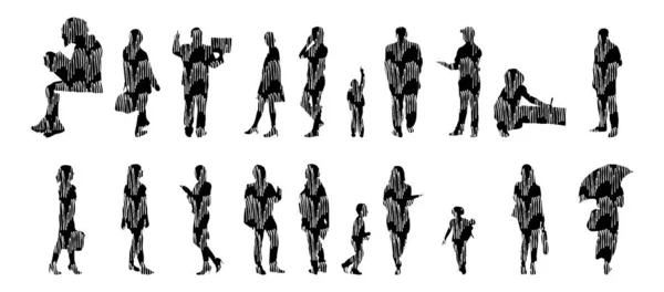 Silhouettes Vectorielles Silhouettes Esquissées Personnes Dessin Contour Silhouette Personnes Icône — Image vectorielle