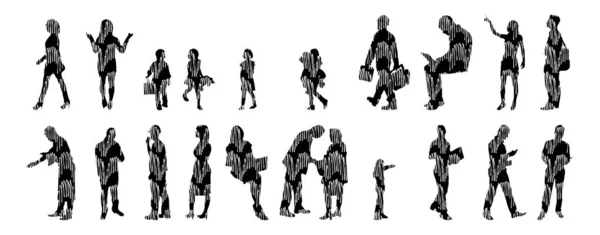 Silhouettes Vectorielles Silhouettes Esquissées Personnes Dessin Contour Silhouette Personnes Icône — Image vectorielle