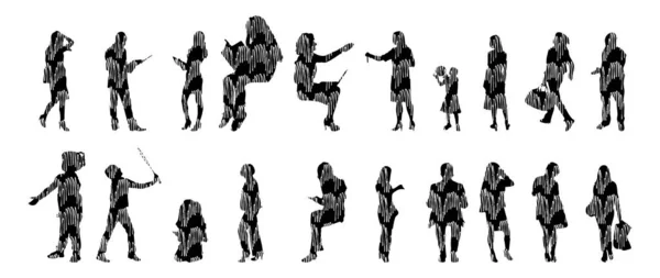 Silhouettes Vectorielles Silhouettes Esquissées Personnes Dessin Contour Silhouette Personnes Icône — Image vectorielle