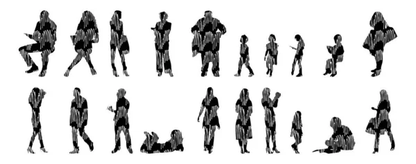 Silhouettes Vectorielles Silhouettes Esquissées Personnes Dessin Contour Silhouette Personnes Icône — Image vectorielle