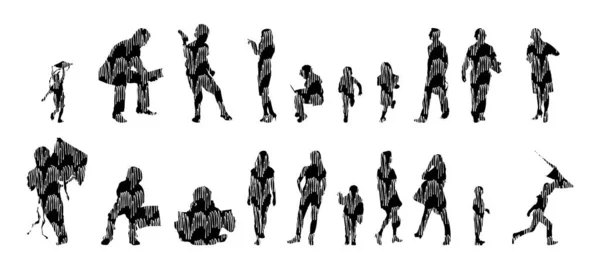 Silhouettes Vectorielles Silhouettes Esquissées Personnes Dessin Contour Silhouette Personnes Icône — Image vectorielle