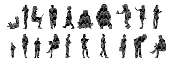 Silhouettes Vectorielles Silhouettes Esquissées Personnes Dessin Contour Silhouette Personnes Icône — Image vectorielle