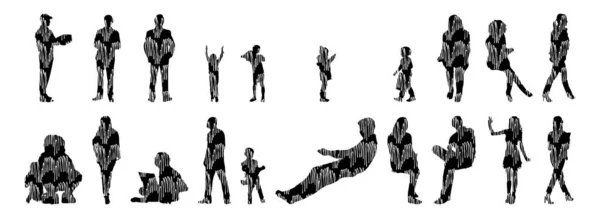 Vector Silhouettes Outline Silhouettes People Contour Drawing People Silhouette Icon — 스톡 벡터