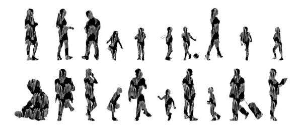 Silhouettes Vectorielles Silhouettes Esquissées Personnes Dessin Contour Silhouette Personnes Icône — Image vectorielle