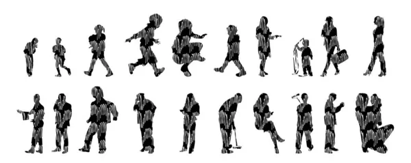 Silhouettes Vectorielles Silhouettes Esquissées Personnes Dessin Contour Silhouette Personnes Icône — Image vectorielle