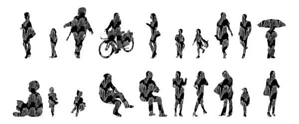 Silhouettes Vectorielles Silhouettes Esquissées Personnes Dessin Contour Silhouette Personnes Icône — Image vectorielle