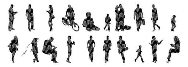 Silhouettes Vectorielles Silhouettes Esquissées Personnes Dessin Contour Silhouette Personnes Icône — Image vectorielle