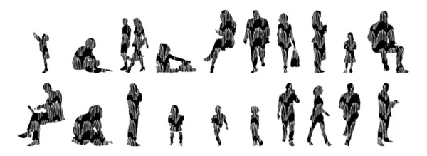 Silhouettes Vectorielles Silhouettes Esquissées Personnes Dessin Contour Silhouette Personnes Icône — Image vectorielle