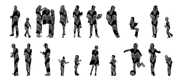 Silhouettes Vectorielles Silhouettes Esquissées Personnes Dessin Contour Silhouette Personnes Icône — Image vectorielle