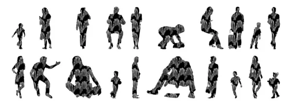 Silhouettes Vectorielles Silhouettes Esquissées Personnes Dessin Contour Silhouette Personnes Icône — Image vectorielle