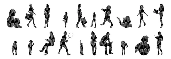 Silhouettes Vectorielles Silhouettes Esquissées Personnes Dessin Contour Silhouette Personnes Icône — Image vectorielle