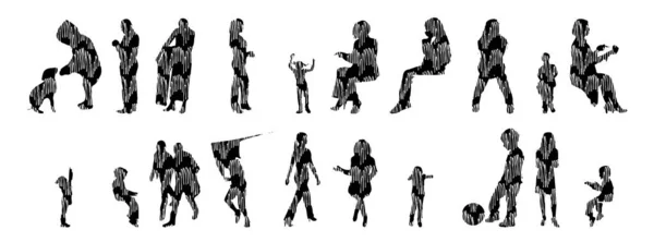 Silhouettes Vectorielles Silhouettes Esquissées Personnes Dessin Contour Silhouette Personnes Icône — Image vectorielle