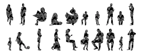 Silhouettes Vectorielles Silhouettes Esquissées Personnes Dessin Contour Silhouette Personnes Icône — Image vectorielle