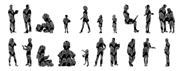 Silhouettes Vectorielles Silhouettes Esquissées Personnes Dessin Contour Silhouette Personnes Icône — Image vectorielle