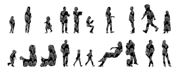 Vector Silhouettes Outline Silhouettes People Contour Drawing People Silhouette Icon — 스톡 벡터