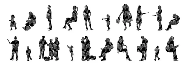 Silhouettes Vectorielles Silhouettes Esquissées Personnes Dessin Contour Silhouette Personnes Icône — Image vectorielle