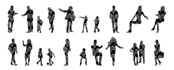 Vector Silhouettes Outline Silhouettes People Contour Drawing People Silhouette Icon — Stock Vector