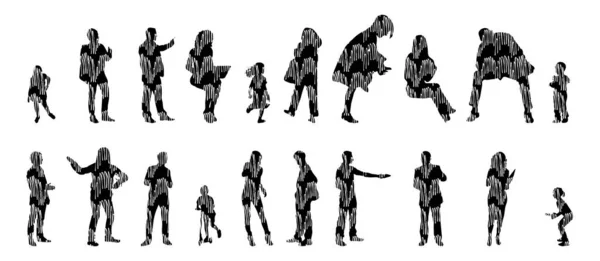 Silhouettes Vectorielles Silhouettes Esquissées Personnes Dessin Contour Silhouette Personnes Icône — Image vectorielle