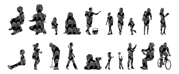 Silhouettes Vectorielles Silhouettes Esquissées Personnes Dessin Contour Silhouette Personnes Icône — Image vectorielle