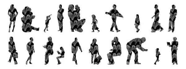 Silhouettes Vectorielles Silhouettes Esquissées Personnes Dessin Contour Silhouette Personnes Icône — Image vectorielle