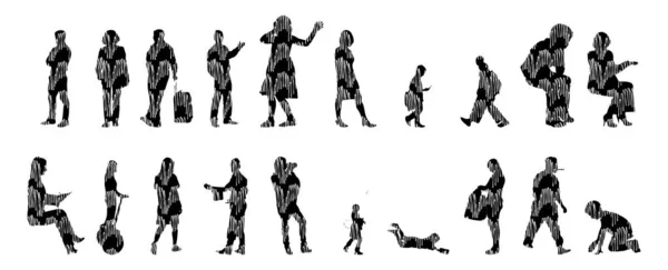 Silhouettes Vectorielles Silhouettes Esquissées Personnes Dessin Contour Silhouette Personnes Icône — Image vectorielle