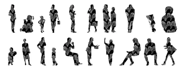 Silhouettes Vectorielles Silhouettes Esquissées Personnes Dessin Contour Silhouette Personnes Icône — Image vectorielle