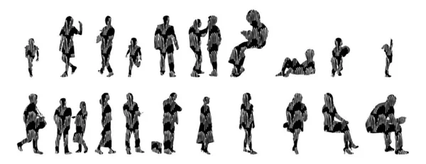 Silhouettes Vectorielles Silhouettes Esquissées Personnes Dessin Contour Silhouette Personnes Icône — Image vectorielle